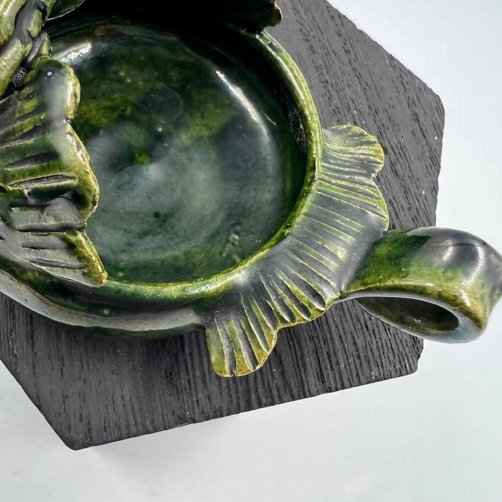 Vintage Small Handmade Ceramic Green Glazed Swan Trinket Jewelry Dish Handle - Picture 7 of 11